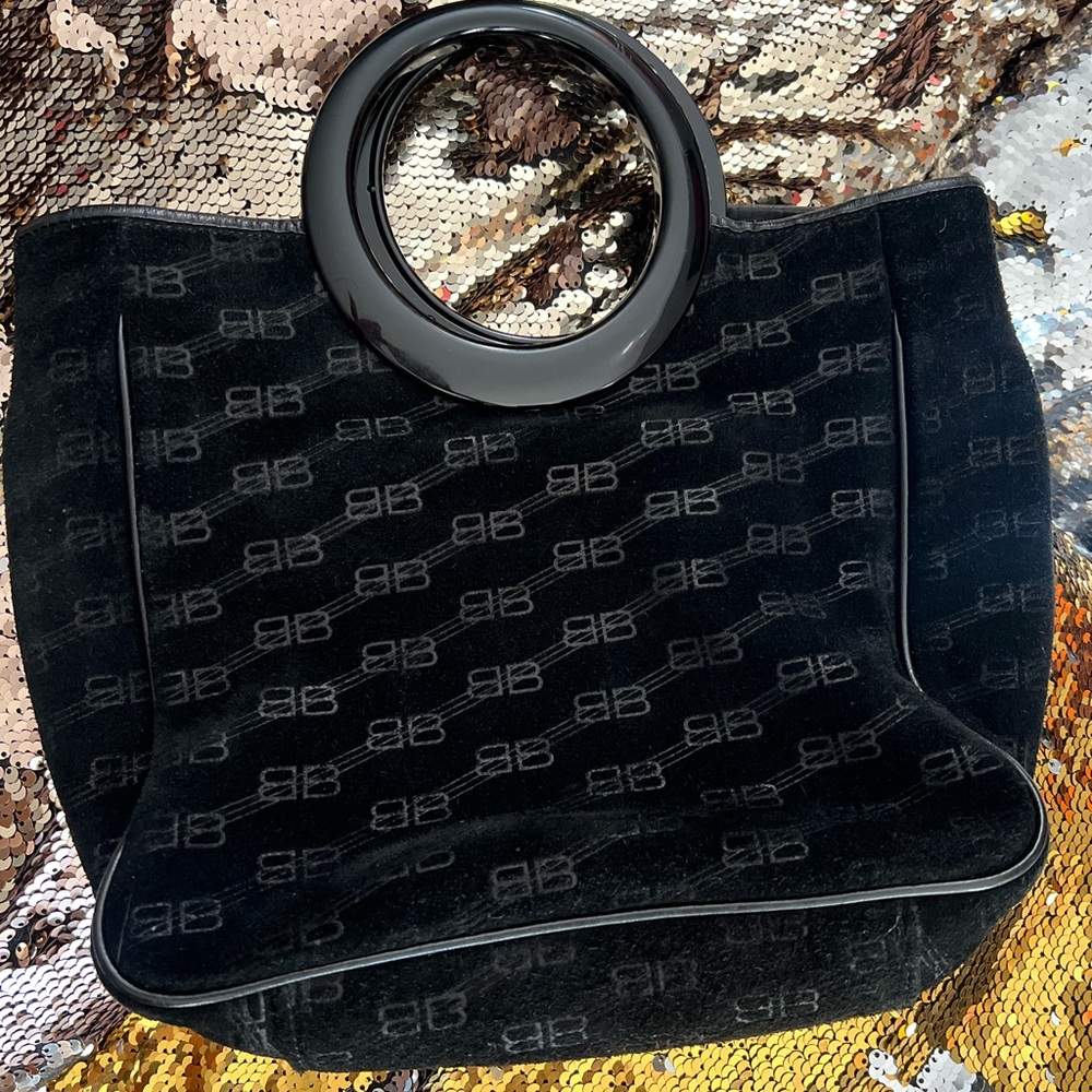 Mini Tote Balenciaga Black Suede with BB monogram logo